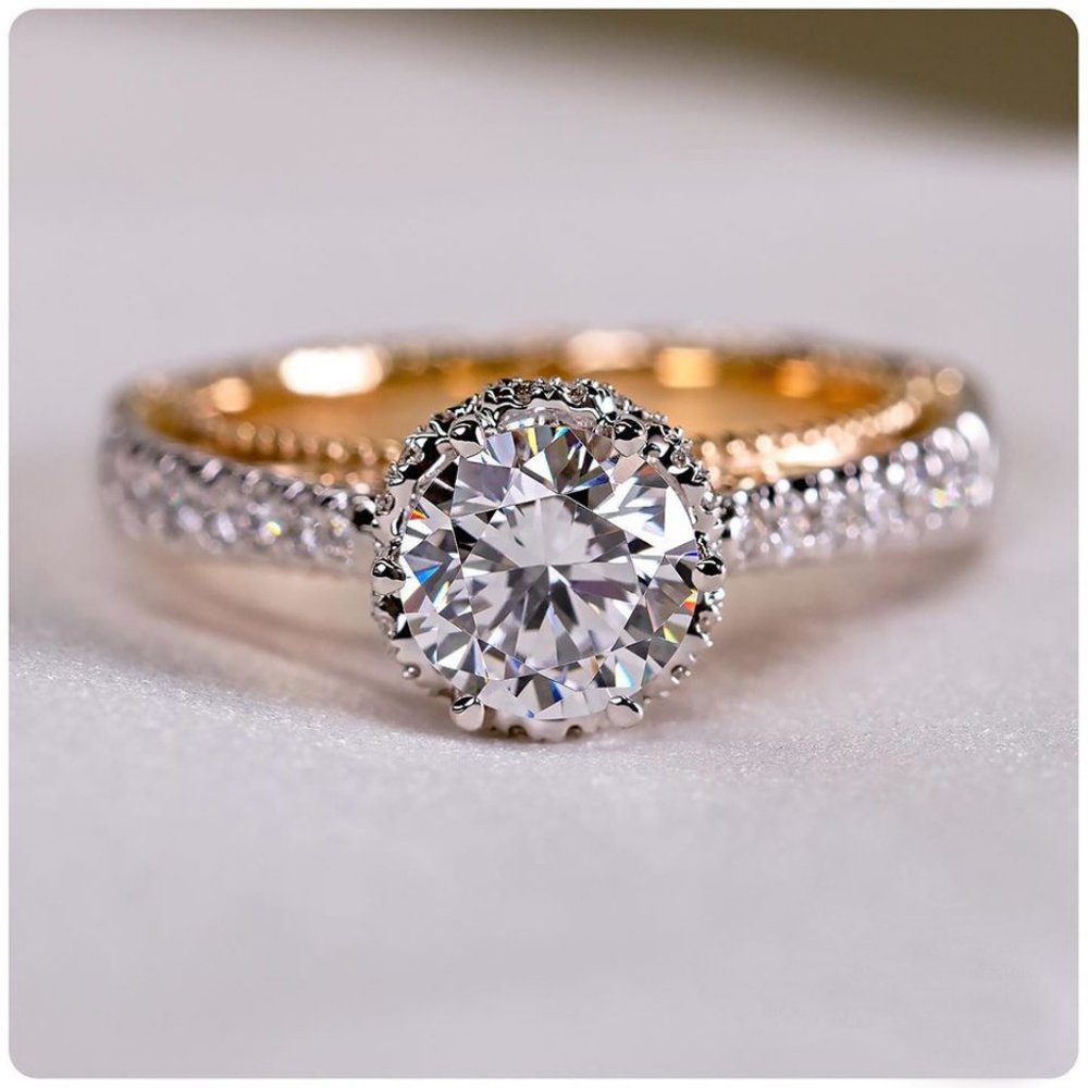 NEW Two Tone Round Solitaire Diamond Silver Ring - Picture 3 of 3